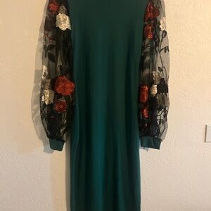 SHEIN Green Sheath Dress with Bishop Sleeves